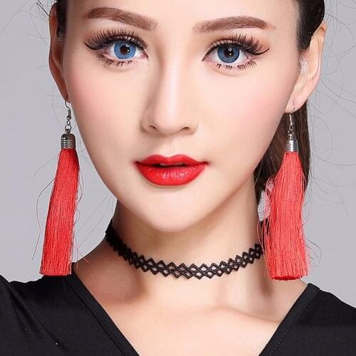 2020 New Latin Dance Earrings Women Tassel One Size Royal/Red/Green/Purple Colors Adult Female Salsa Fringe Accessories MD7501