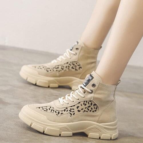 2020 Autumn All-match Classic Ladies Platform Shoes Women Casual High Top Shoes Lace-up Leopard Comfortable Casual Shoes