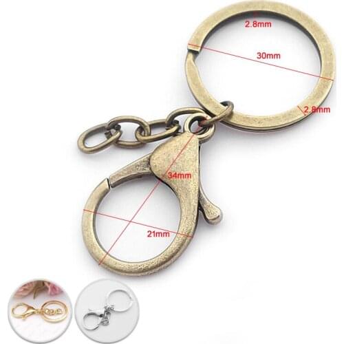 10 pieces 30mm Round Iron Key ring with Big lobster Clasp + Short chains DIY Keychains Findings Accessories (T12971)