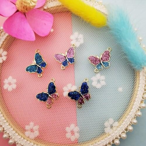 10pcs Glitter Enamel Butterfly Charms Connector Sparkling Insect Butterfly Pendant Charms For Jewelry Making Earring Accessories