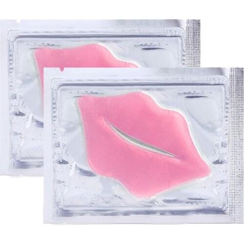 10pcs Super Lip Plumper Pink Crystal Collagen Lip Mask Pads Moisture Essence Anti Ageing Wrinkle Patch +Gift Strawberry lipstick
