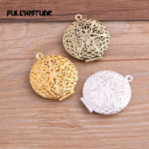 2pcs/lot 18mm Inner Size Three Color Fame Style Hollow Round Cabochon Flip cover Open Base Setting Charms Pendant