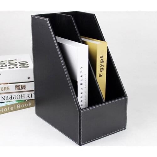 2-slot wood desk file book box self holder document filing organizer case black 221A