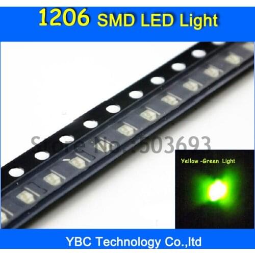 200pcs/lot Yellow-Green Light 1206 SMD Ultra Bright LED Diode