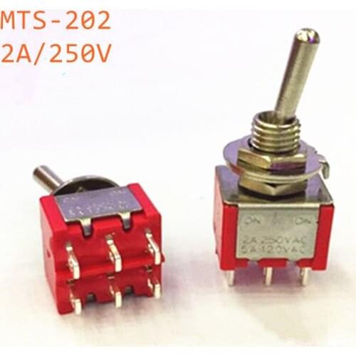 5pcs Red Mini MTS-202 SPDT 6Pin 2 Position On-on Toggle Switches 2A 250V AC / 5A 120V AC