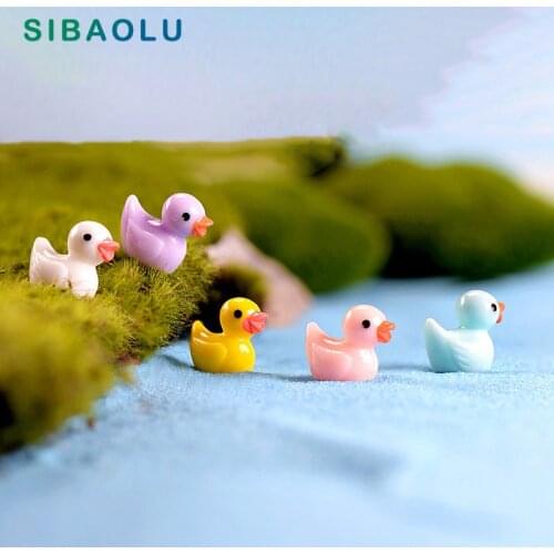 5pcs Colorful Duck miniature figures decor mini fairy garden cartoon animals Moss micro landscape ornaments resin baby toy