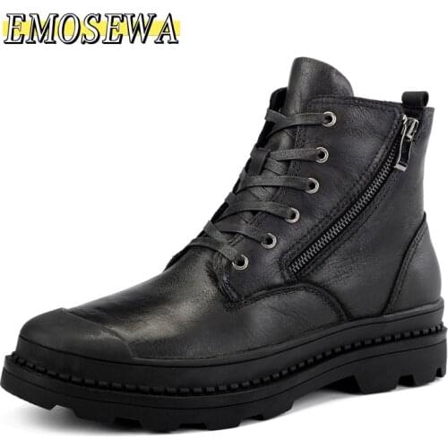 EMOSEWA High Quality Genuine leather Autumn Men Boots Winter Waterproof Ankle Boots Warm Boots Outdoor Working Boots Men Shoes