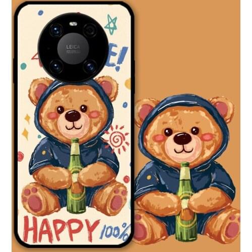 Beer Bear Case for 5G Huawei Mate 30 Happy Bear Cover for Huawei Mate 40 Pro+ Dermatoglyphic Soft Shell for Huawei Mate 40 30 5g