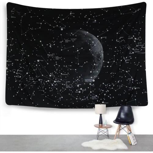 Black Space Tapestry Starry Sky Wall Tapestry Galaxy Planet Constellation Background Cloth Tapestry Boho Wall Hanging Tapestry