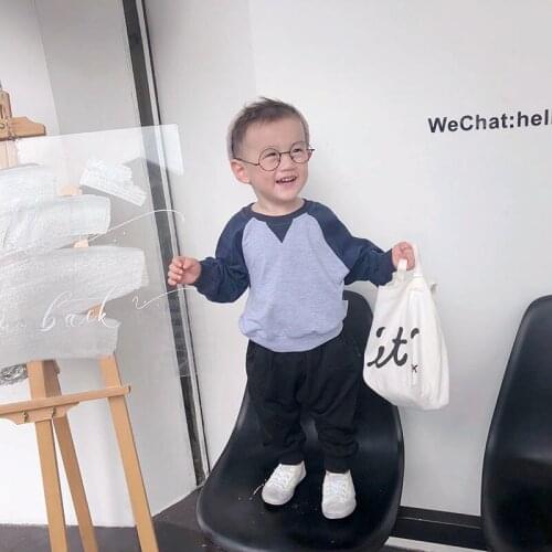 Childrens Long Sleeve 2019 New Round Collar Autumn and Winter Korean Color Matching Clothes Winter Solid Color Fashion Clothes