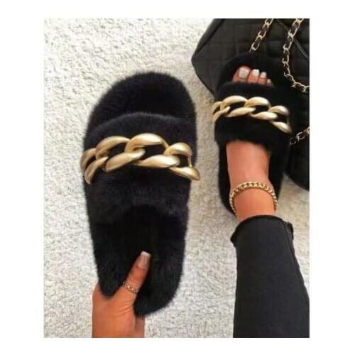 Faux Fur Home Slippers Fluffy Women Shoes Slides Comfort Furry Flat Sandals Female Cute Indoor Slippers for Woman Flip Flops2020