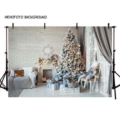 Photography Backdrops Christmas Background Fireplace Tree Winter Snow Window Interior Baby Birthday Background For Photo Studio