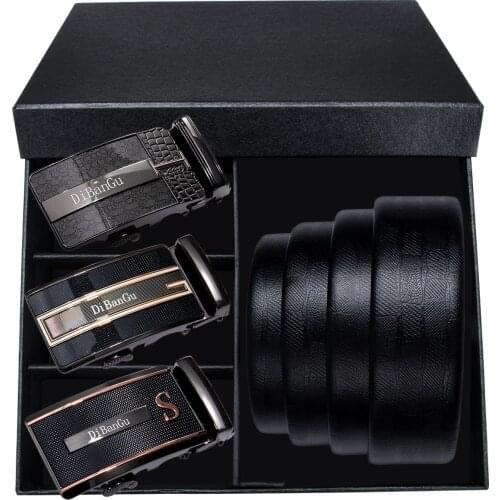 Hi-Tie Brand Mens 160cm Long Business Formal Style Cowskin Genuine Leather Automatic Buckle Belts for Men Gift Box 3.5cm Width