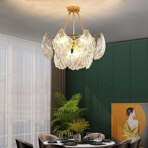 Nordic Shell Crystal Glass Chandeliers Living Room Lighting Modern Creative Bedroom High-end Dining Room Hotel E14 Hanging Lamps