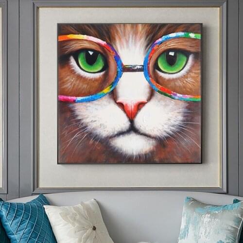 Cool Cat Wearing Glasses Canvas Painting Abstract Posters and Prints Cuadros Wall Art Pictures for Living Room