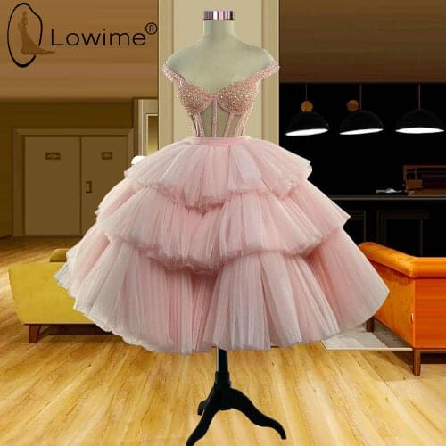 Pink Beads Short Prom Dress Off Shoulder Short Cocktail Party Evening Dresses Arabic Graduation Dress Custom Made Plus Size