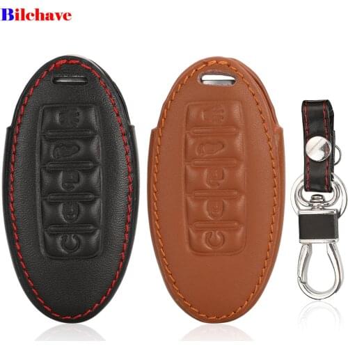 Bilchave 5 Buttons Hand-stitched leather Remote Car Case Cover Fob For Nissan pathfinder juke x-trail Altima Almera