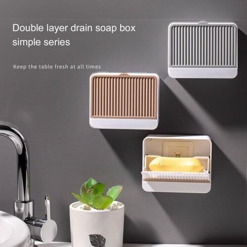 Creative Wall Mounted Soap Box With Lid Soap Draining Rack Bathroom Clamshell Bar Soap Holder With Drain And Water Tray