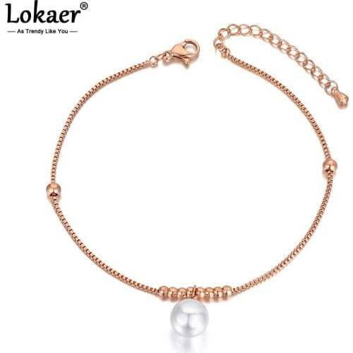Lokaer Trendy Titanium Stainless Steel White Pearl Charm Anklet Bracelet Boho Anklets On Foot Barefoot Sandals Jewelry A20015