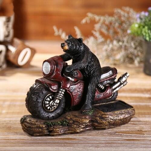 [MGT] Black bear riding motorcycle small decoration statue creative home bar lighting retro crafts gift decoration