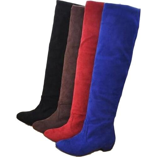 Fashion Women High Over The Knee Boots Solid Low Heel Elastic Suede Winter Riding Boots Shoes Casual Slip On Round Toe Boots Hot
