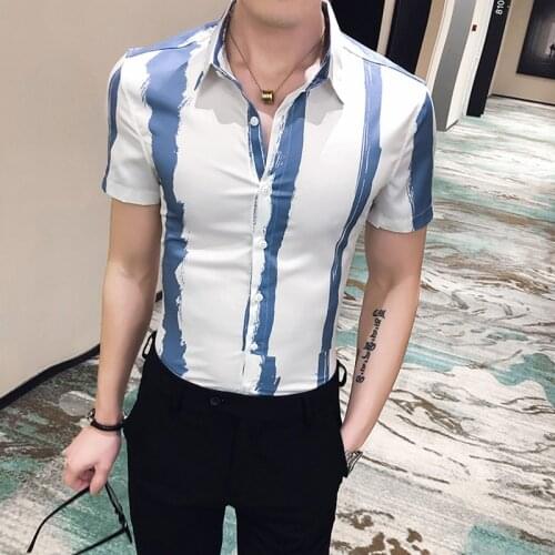 2021 New style Men are of high quality in summer slim fit short sleeve shirts/Male Collar stripe Business shirts size S-3XL