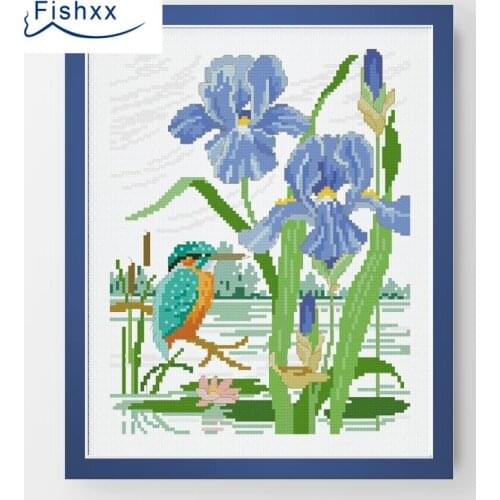Fishxx Cross Stitch Kit European Magazine Crazy100-2 Hummingbird Iris Flower Plant Flower Living Room Study