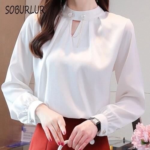 SOBURLUR 2021 New Satin Long Sleeve White T shirt Womens T-shirts Crop Top Woman Clothing Tops for girls Casual korean style