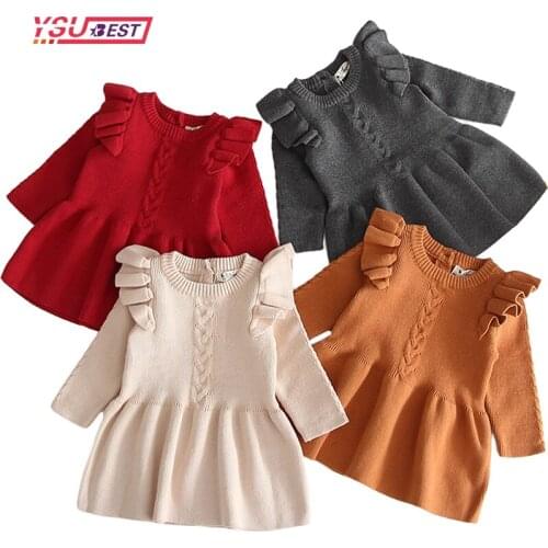 2021 Autumn Winter Baby Girls Knitted Sweater Dress Princess Elegant Toddler Kids Warm Dresses Infant Children Christmas Clothes