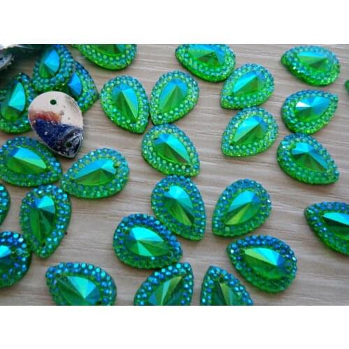 Dazzling Green AB colour water drop shape sew on rhinestones 10*14mm rhinestones crystal resin stones flatback strass 120pcs