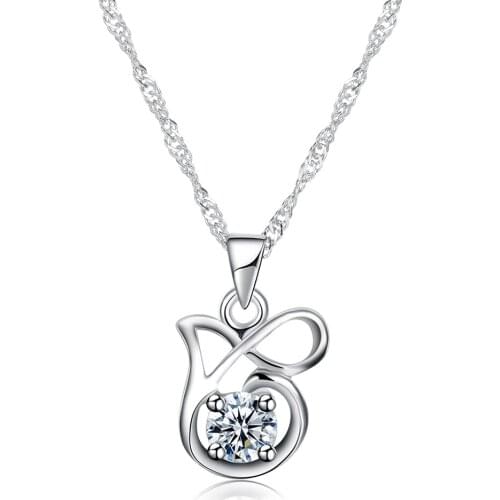 SILVERHOO Genuine 925 Sterling Silver Necklaces For Women Round Clear Cubic Zirconia Cute Necklace Charms Fine Jewelry Hot Sale