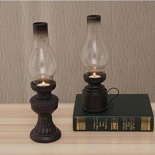 Antique Style Candlestick- Kerosene Lamp Shape Candle Holder Decorative Ornaments for Restaurant Bar Living Room Bedroom