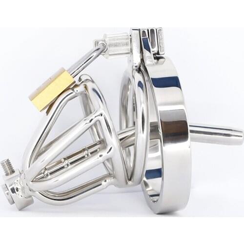 Stop Masturbation Small Chastity Device Cock Cage Lock Urethral Catheter BDSM Abstinence Lockable Penis Rings Sex Toys For Men