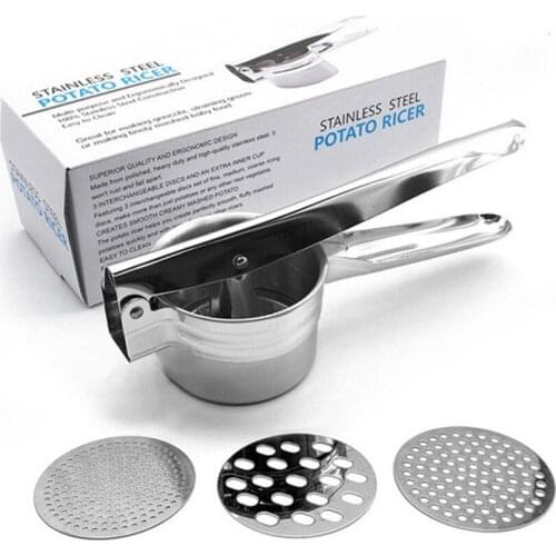 Stainless Steel Potato Ricer Manual Press For Fruits Vegetables Lemon Juice Pumpkin Mash 3 Interchangeable Discs Kitchen Tools