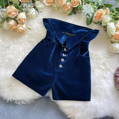 Elegant Fashion Velvet Shorts Women autumn winter single breasted high waist wide leg Femme Office Ladies Loose Short Pant