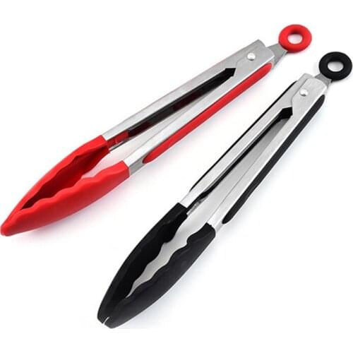 Silicone Food Tong Stainless Steel Kitchen BBQ Tongs Non-slip Cooking Clip Clamp Kitchen Grilling Cooking Accessories