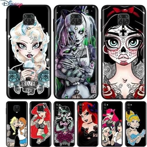 Black Silicone Cover Tattoo Cartoon Princess For Xiaomi Redmi Note 10 10S 9 9S Pro Max 9T 8T 8 7 6 5 Pro 5A Phone Case