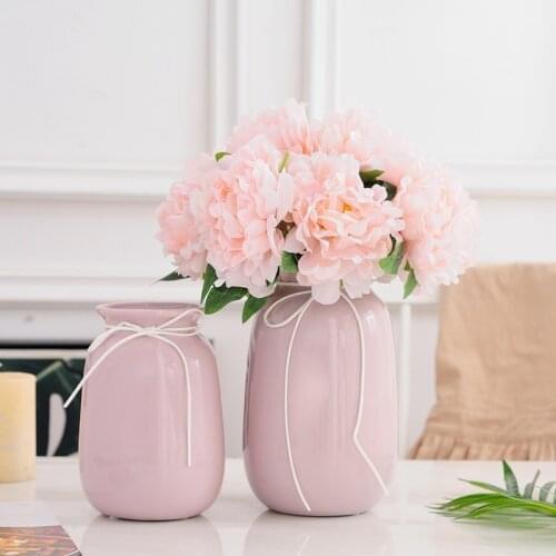 Modern Ceramic Flower Vase Bowknot Design Decoration Vase Home Centerpiece Ornament Pink Blue Stoneware Desktop Vase