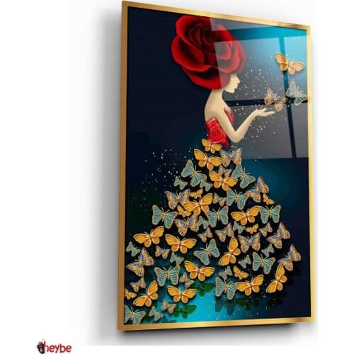 Glass Wall Vertical Colored Table Women and Butterflys Painting Decoration Healthy Reliable Quality Tempered Glass Living Room Bedroom Home Office Gift Ideas Souvenirs New Fashion Trend Art Design Luxury Modern