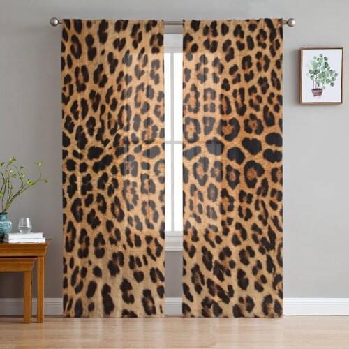 Leopard Print Sheer Curtains for Living Room Bedroom Kitchen Tulle for Windows Voile Drapes Home Decoration
