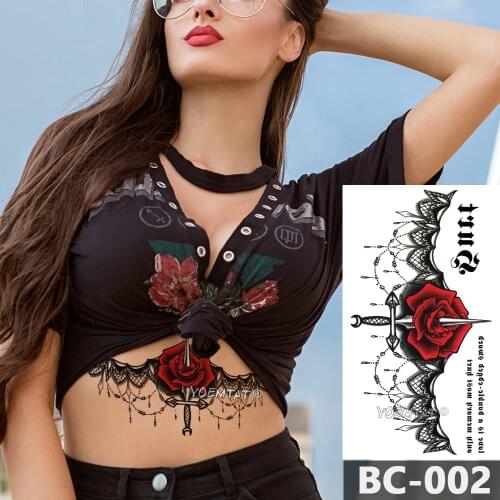 Chest Body Tattoo Temporary Waterproof Tattoo Sticker Jewelry Rose lace Lace Decal flower Waist Art Tattoo Sticker for Women