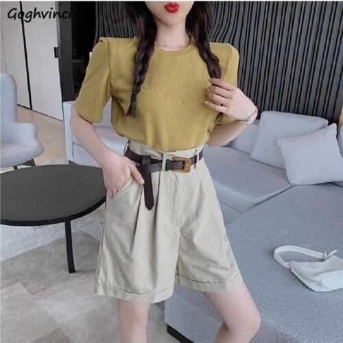 Sets Women Fashion Shorts Belt Loose New Summer All-match Casual Outfits Streetwear Simple Breathable College Ladies Soft Teens
