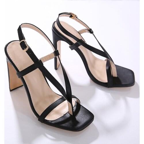 2021 New Black gladiator sandals women high heels shoes fall best street look female square head clip on strappy sandals size 41