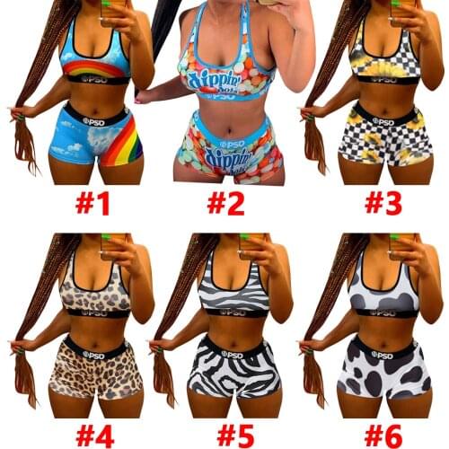 Women tracksuit Sexy 2 two piece set Sports bra+high waist shorts womens clothing 2021 summer Beach Swimming sports Outfits