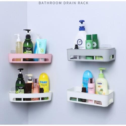 1PCS Bathroom Plastic Shelf Organizer Basket Holder Non-trace Stick Storage Holder Triangle Rectangle