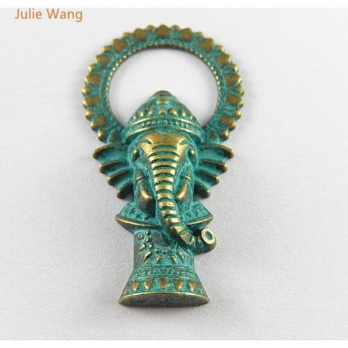 Julie Wang 10PCS Antique Green Bronze Charms Nose Of Elephant Pendants Suspension Jewelry Findings Necklace Accessory