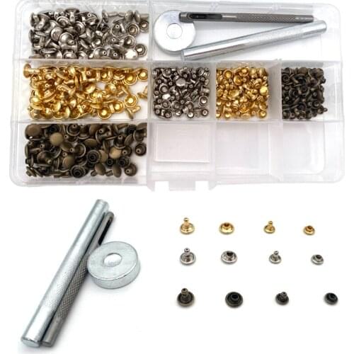 180 Set Leather Rivets Kit 6mm 8mm Single Cap Rivets Tubular Metal Studs 3 Installation Tools for Leather Craft Repairing