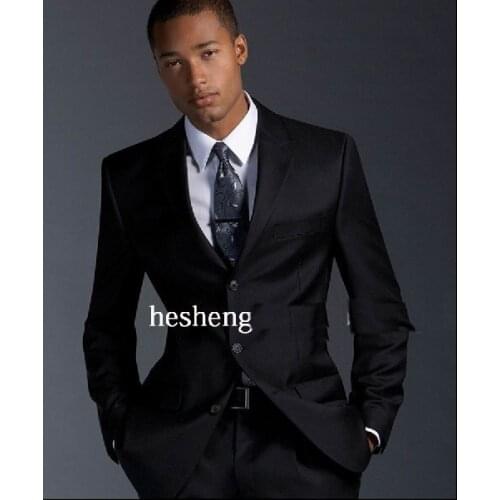 2018 Luxury Crown counters authentic plain black Mens three button gentleman dress suits suit+pant,SU15