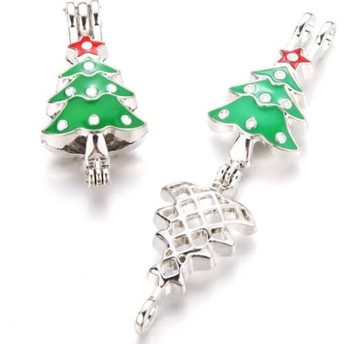 5pcs Fine Christmas Tree Pearl Cage Locket Pendant Jewelry DIY Bead Cage Aroma Essential Oil Diffuser For Oyster Pearl