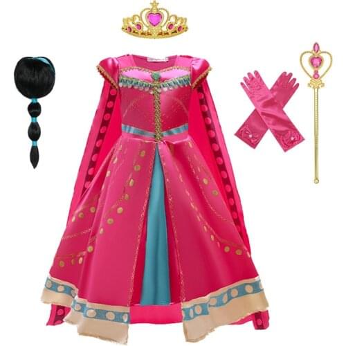 Aladdin Princess Toddler Girl Jasmine Dress Halloween Girls Jasmine Costume with Fancy Cape Carnival Party Performance Costume
